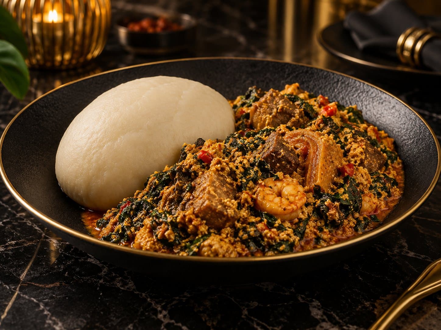 Pounded yam with egusi soup